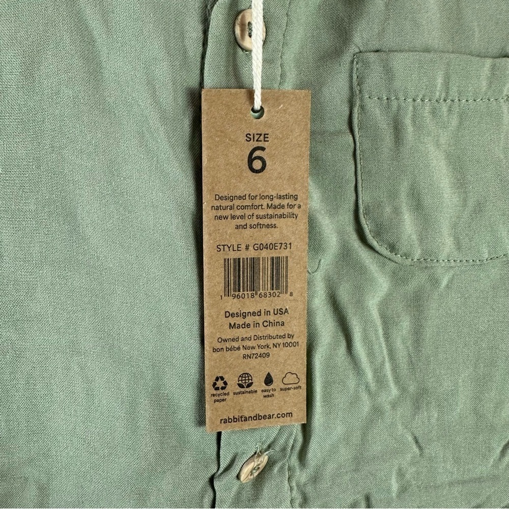 NWT rabbit + bear organic cotton linen blend short set boys sage green - Picture 3 of 14